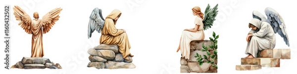 Fototapeta Holy saturday element, Angelic figures in serene poses, symbolizing peace and reflection, isolated on transparent background.