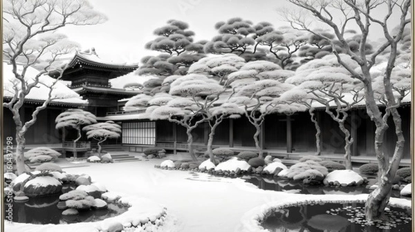 Obraz モノクロ　日本庭園