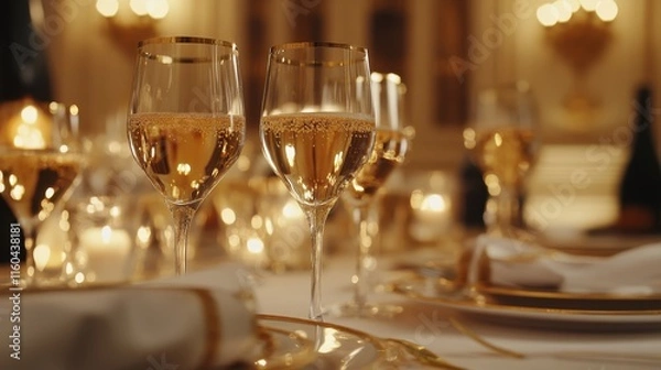Obraz Elegant Formal Dinner Table with Champagne Glasses