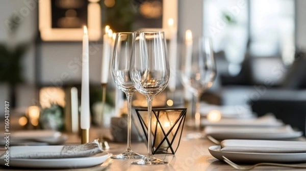 Obraz Elegant Modern Dinner Table with Champagne Glasses