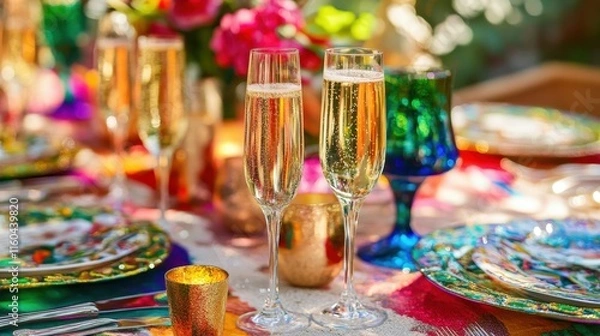 Obraz Elegant Vibrant Dinner Party Table with Champagne