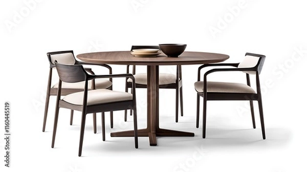 Fototapeta A wooden table with four chairs around it