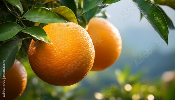 Obraz Ripe oranges hanging on a tree.