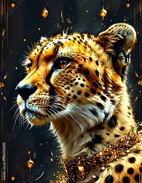 Fototapeta A close-up portrait of a cheetah, showcasing its powerful and graceful features.