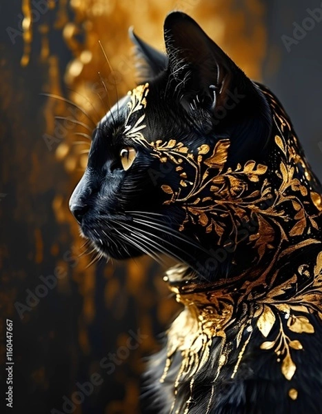 Fototapeta A captivating portrait of a cat with a golden sheen, conveying a sense of elegance and mystique.