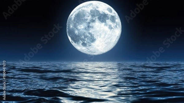 Fototapeta Full Moon over Calm Ocean at Night
