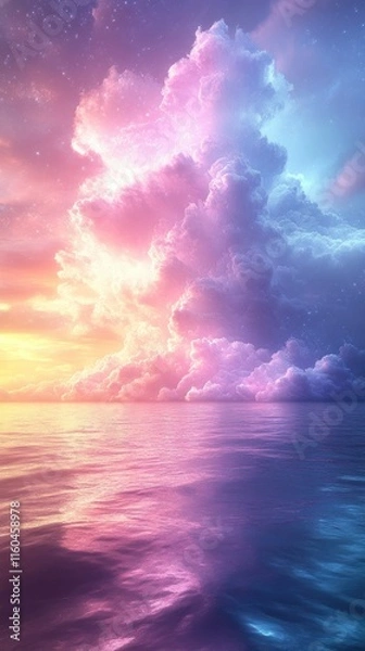 Obraz Dreamlike Sunset Over Serene Ocean with Pastel Clouds