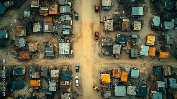 Fototapeta Urban Housing Challenges Captured Through Aerial Views of Mobile Communities Photo
