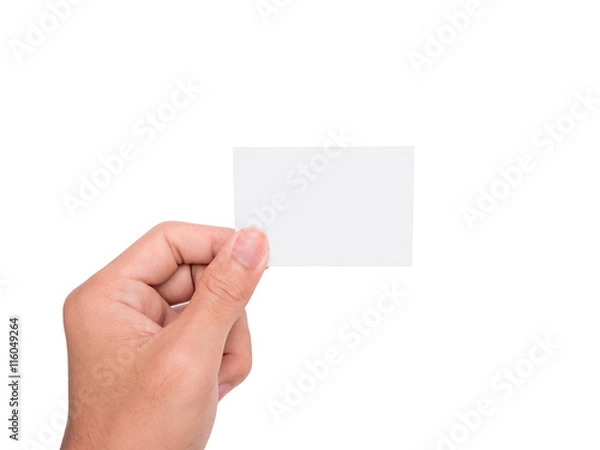Obraz A hand holding a white paper card/note with white backgroud