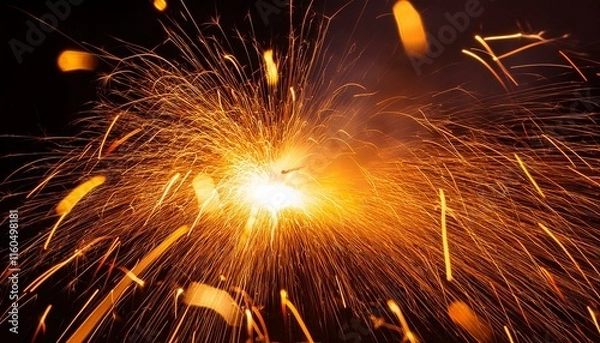 Fototapeta Fiery sparks illuminate the night in a dazzling display of light and energy.