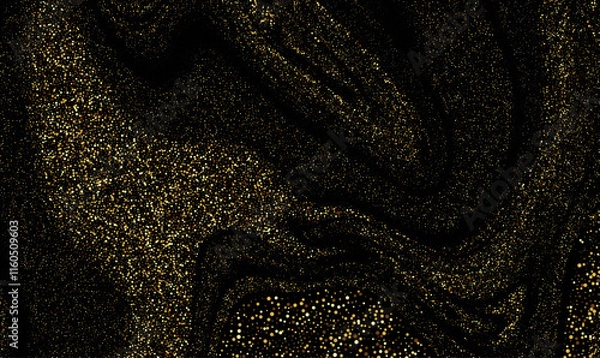 Fototapeta The postcard is sprinkled with gold dust on a black background, design element