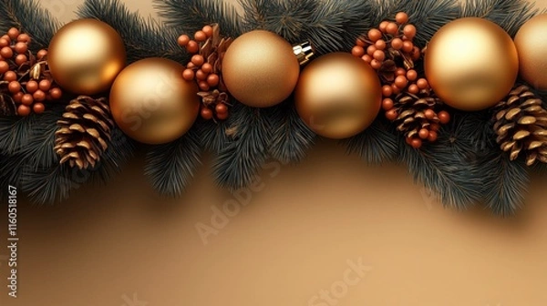 Obraz Golden Christmas Garland with Pinecones