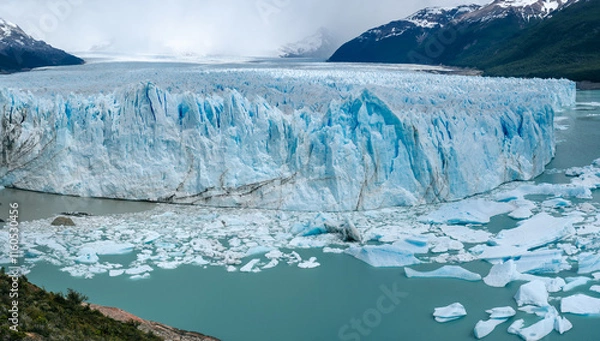 Fototapeta A breathtaking panoramic view of the Perito Moreno Glacier in Patagonia, Argentina. Highlighting Patagonia’s natural wonders and outdoor exploration.
