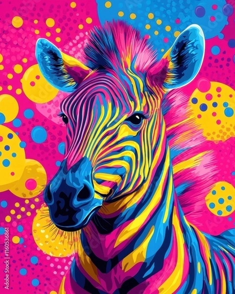 Fototapeta Colorful zebra illustration with vibrant patterns, exuding a playful and artistic vibe.