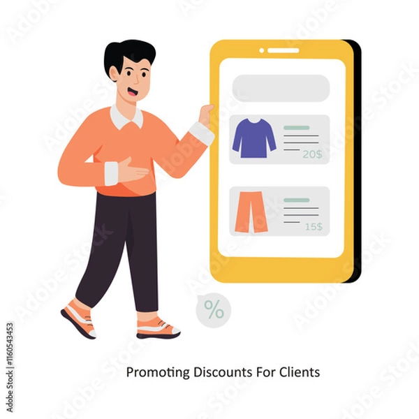 Fototapeta Promoting Discounts For Clients concept vector illustration. Shopping and Sale isolated On white Background.             