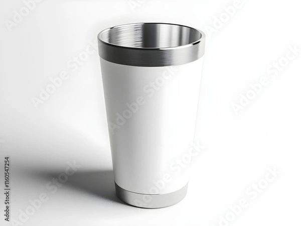 Fototapeta A sleek, minimalist white stainless steel tumbler with a matte finish, presented in a photo-realistic rendering on a white background