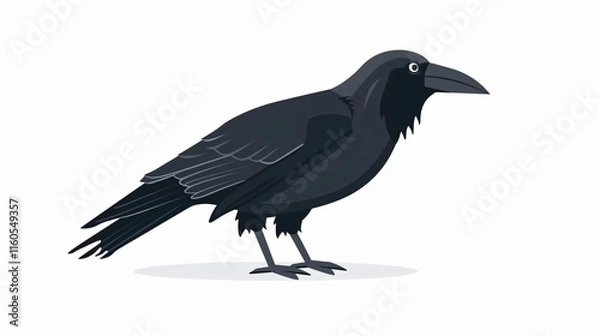 Obraz Black Raven Crow Bird Cartoon Style Flat Side View Image