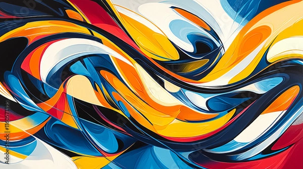Fototapeta A vibrant abstract composition with fluid lines, bold colors, and energetic swirls.