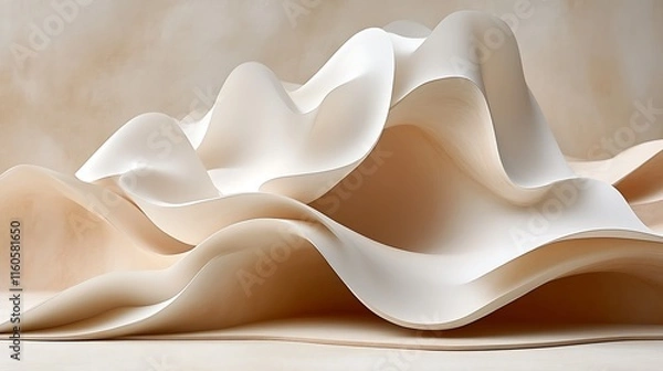Obraz Abstract Beige Paper Sculptures Wave Formation