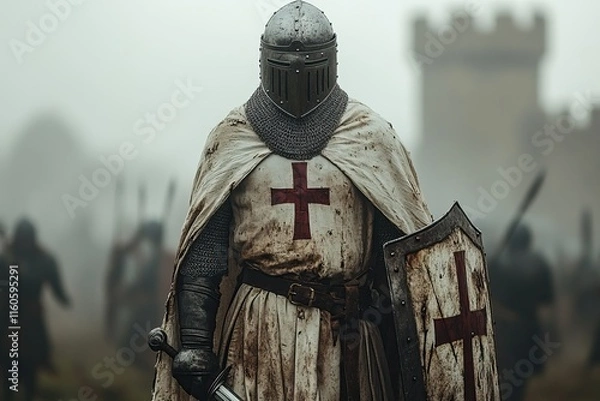 Obraz Medieval Knights Templar warrior standing in a heroic pose