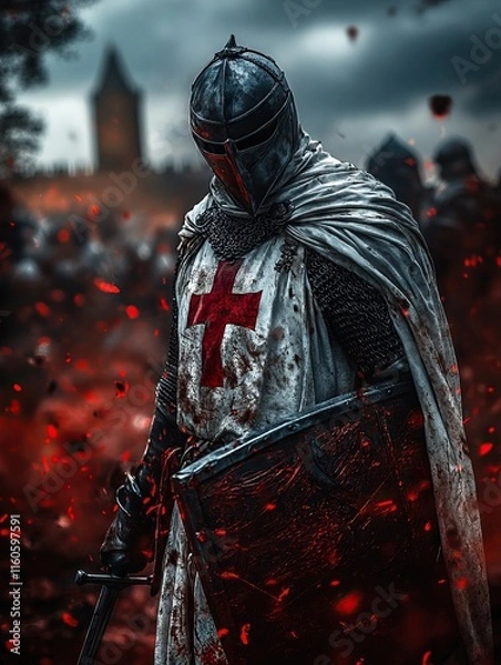 Obraz Medieval Knights Templar warrior standing in a heroic pose