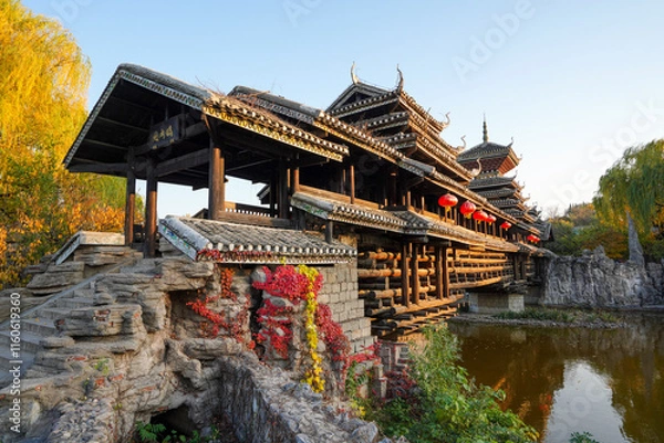 Obraz Wind and Rain Bridge, Dong Scenic Area, China Ethnic Museum