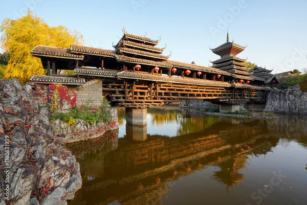 Obraz Wind and Rain Bridge, Dong Scenic Area, China Ethnic Museum