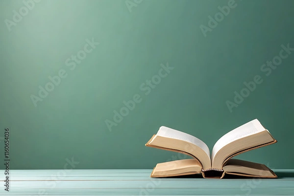 Obraz Open Book on Teal Surface - A Timeless Image