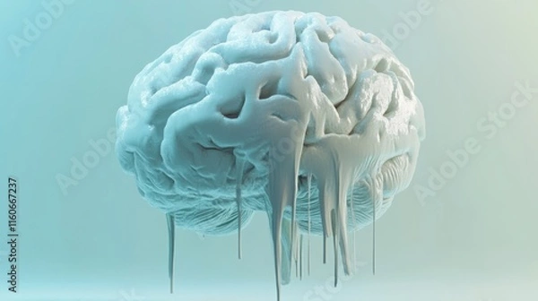 Fototapeta 3D illustration of a melting brain, depicted in a surreal and artistic way.