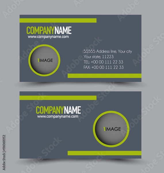 Fototapeta Business card design set template for company corporate style. Grey and green color. Vector illustration.