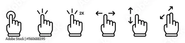 Fototapeta hand clck cursor tap double tap scroll move up down zoom and hold icon bundle