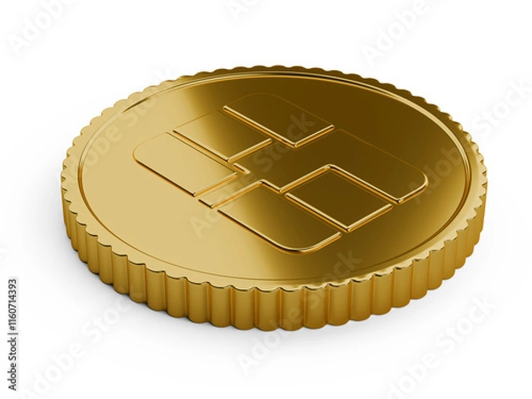 Obraz Gold coin with a chip sim card inside. Electronic money concep