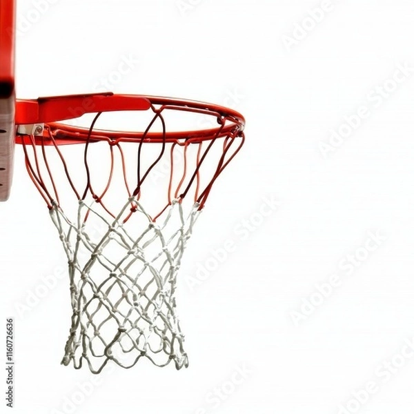 Fototapeta A close-up of a basketball hoop featuring a red rim and white net, set against a plain background, emphasizing the sport's equipment.