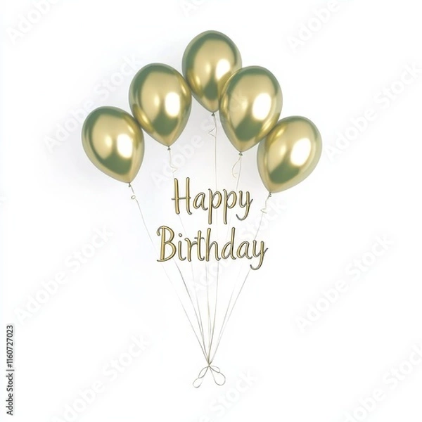 Fototapeta A festive arrangement of gold balloons with "Happy Birthday" in elegant script, perfect for celebrating a special occasion.