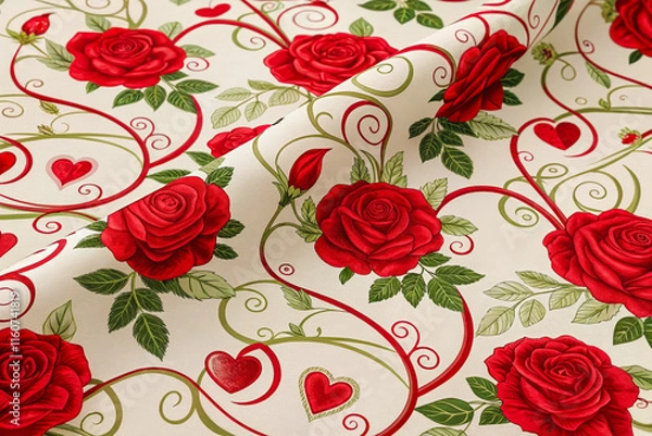 Fototapeta a red rose pattern on a white background