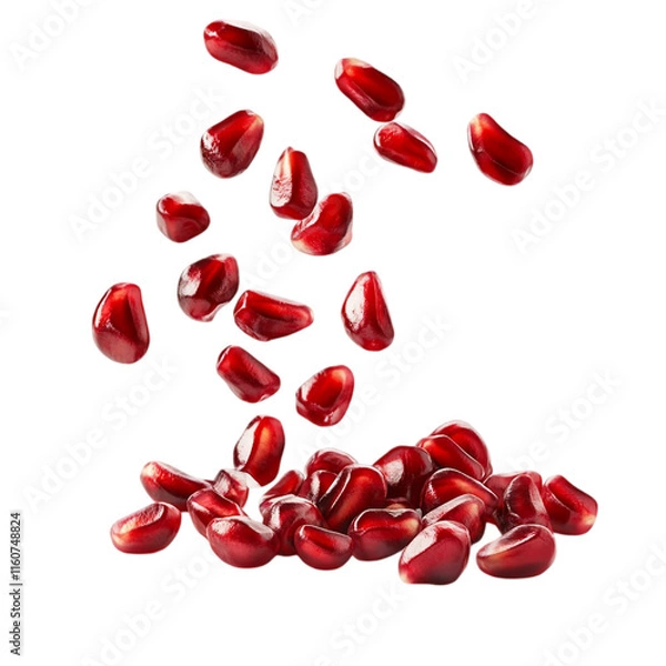 Obraz Falling Pomegranate Seeds Isolated on White Background for Design