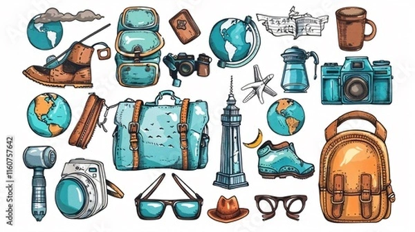 Obraz Hand Drawn Travel Elements Graphic Vector Set for Creative Projects