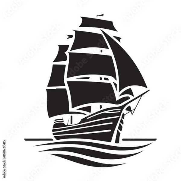 Obraz Set of Silhouette Business Ship vector illustration. Transport boat silhouette vector. Highly Detailed Boat Silhouettes Ship Silhouette