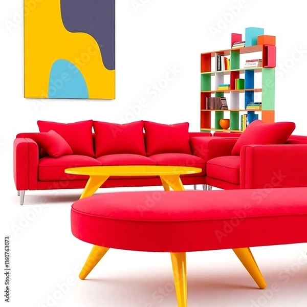 Obraz Collection of different stylish furniture on white background