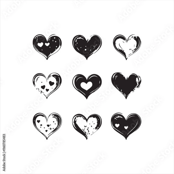 Fototapeta Set of hearts vector Silhouette Illustration 