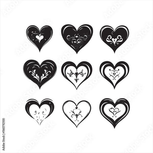 Fototapeta Set of hearts vector Silhouette Illustration 