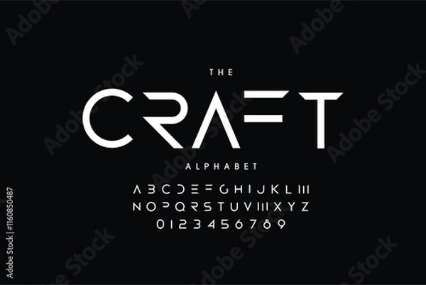 Obraz Futuristic techno scifi font style, abstract modern clean geometric craft typeface
