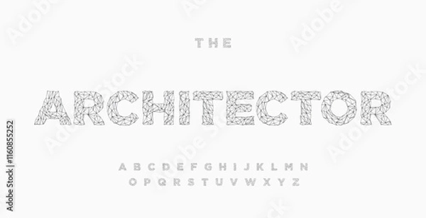Obraz Architect alphabet, blueprint geometric letters, construction plan font for engineering logo, drafting project headline, building floor plan typography, CAD typo graphic. Vector typographic design
