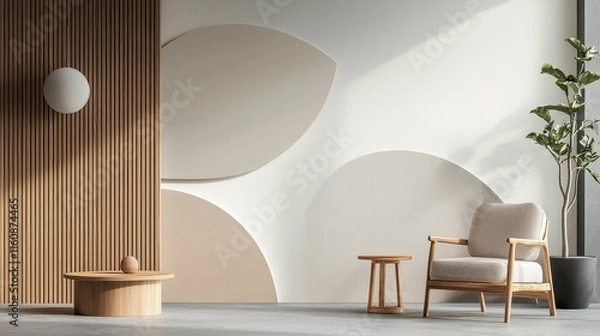 Fototapeta Minimalist Wallpaper Design with Smooth Geometric Shapes in Room