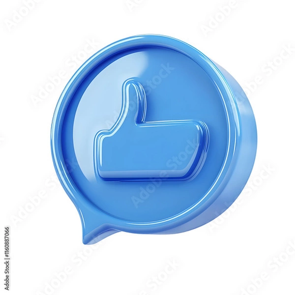Fototapeta 3d rendering of a blue like icon giving positive feedback inside a speech bubble on a transparent background