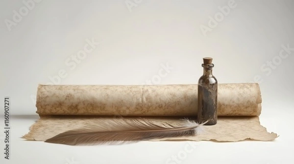 Fototapeta Ancient Scroll with Quill and Ink - Timeless Artifact