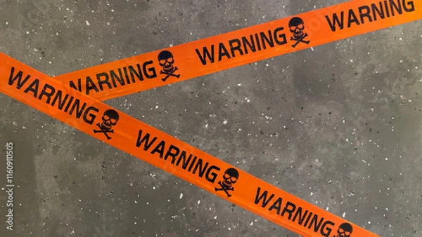 Fototapeta warning tape caution dangerous orange color on the wall, safety is the main thing, construction work is dangerous