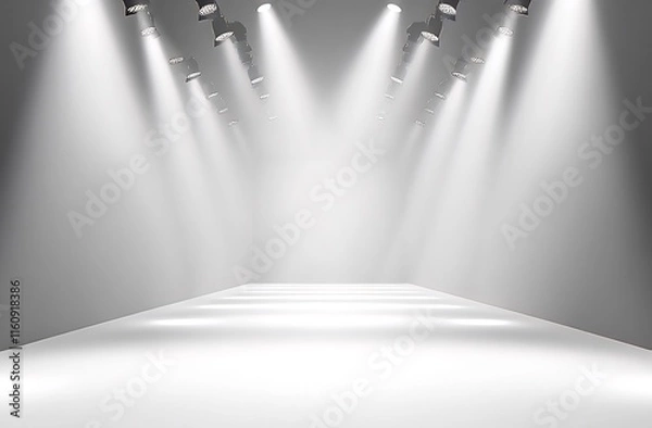 Fototapeta Empty runway with spotlights, ready for a fashion show or product launch.