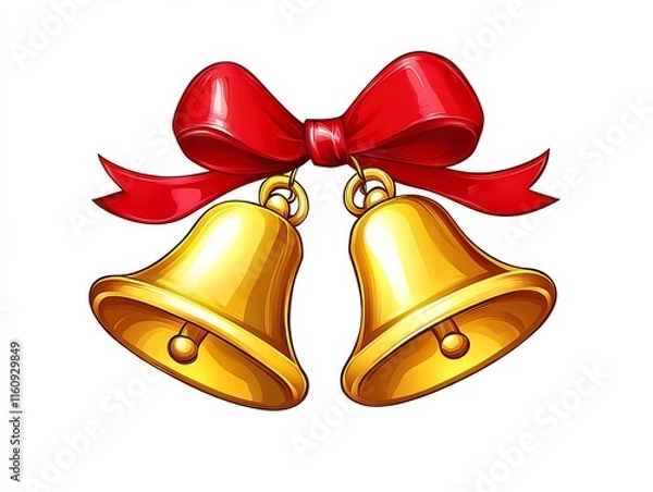 Obraz Two golden bells tied with a red ribbon.