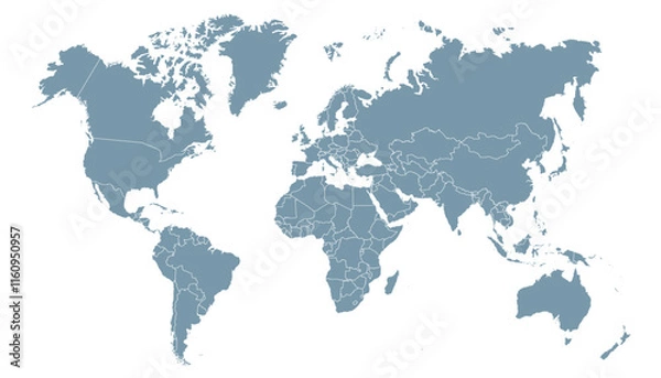 Obraz World map. Grey modern vector map. Silhouette map